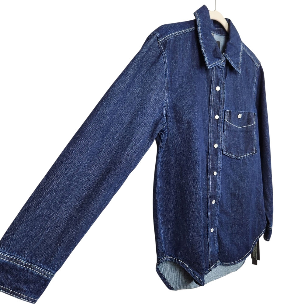 Blank NYC Shot Caller NWT Pearl Snap Dark Wash LS Denim Shirt Womens Size S - Picture 3 of 15